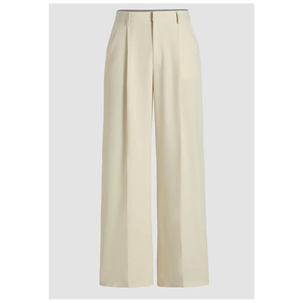 CIDER Women’s Size L Beige High Waist Pleated Wide Leg Pants Trousers Career